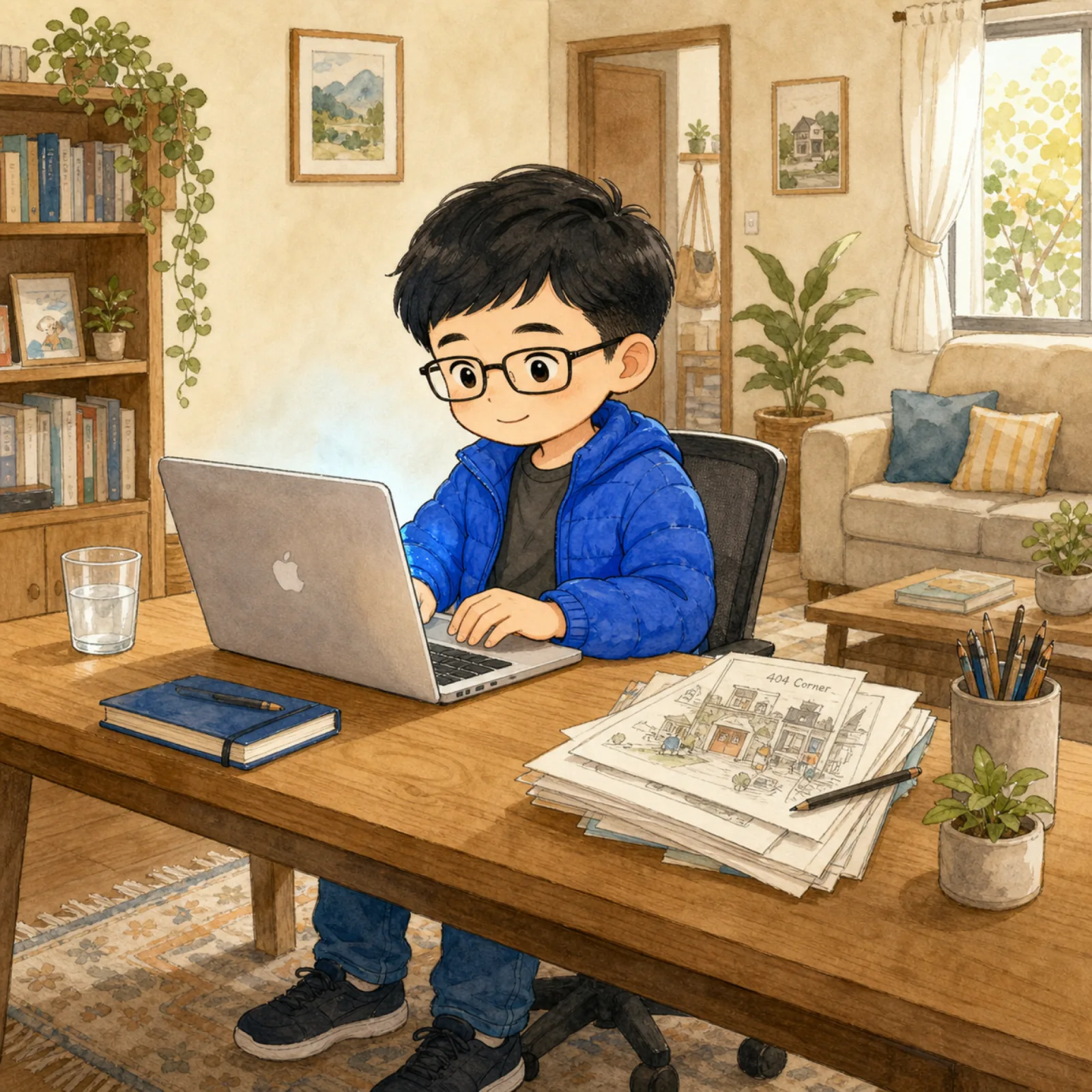 Today, Bobo is working from home on his computer.