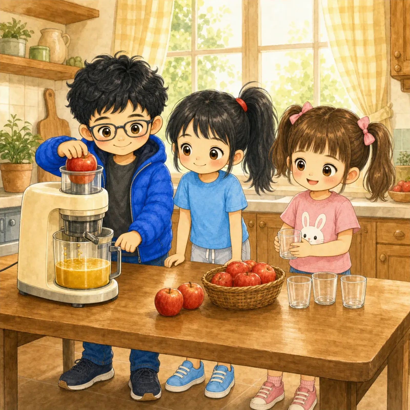 Bobo makes apple juice.