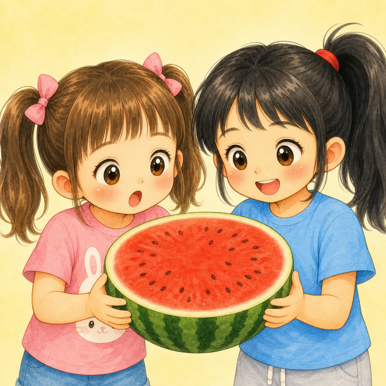 Wow! The watermelon is red inside, with black seeds!