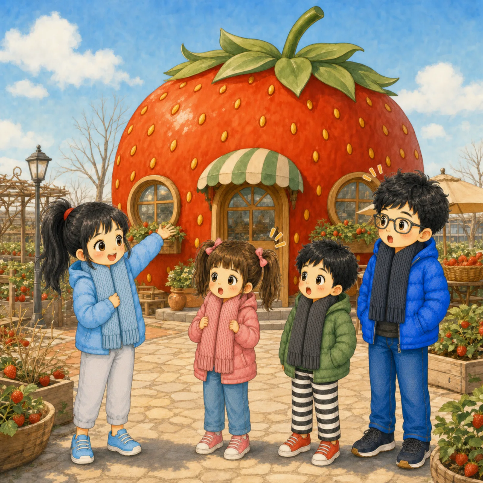 Wow! They arrive at a restaurant shaped like a strawberry!